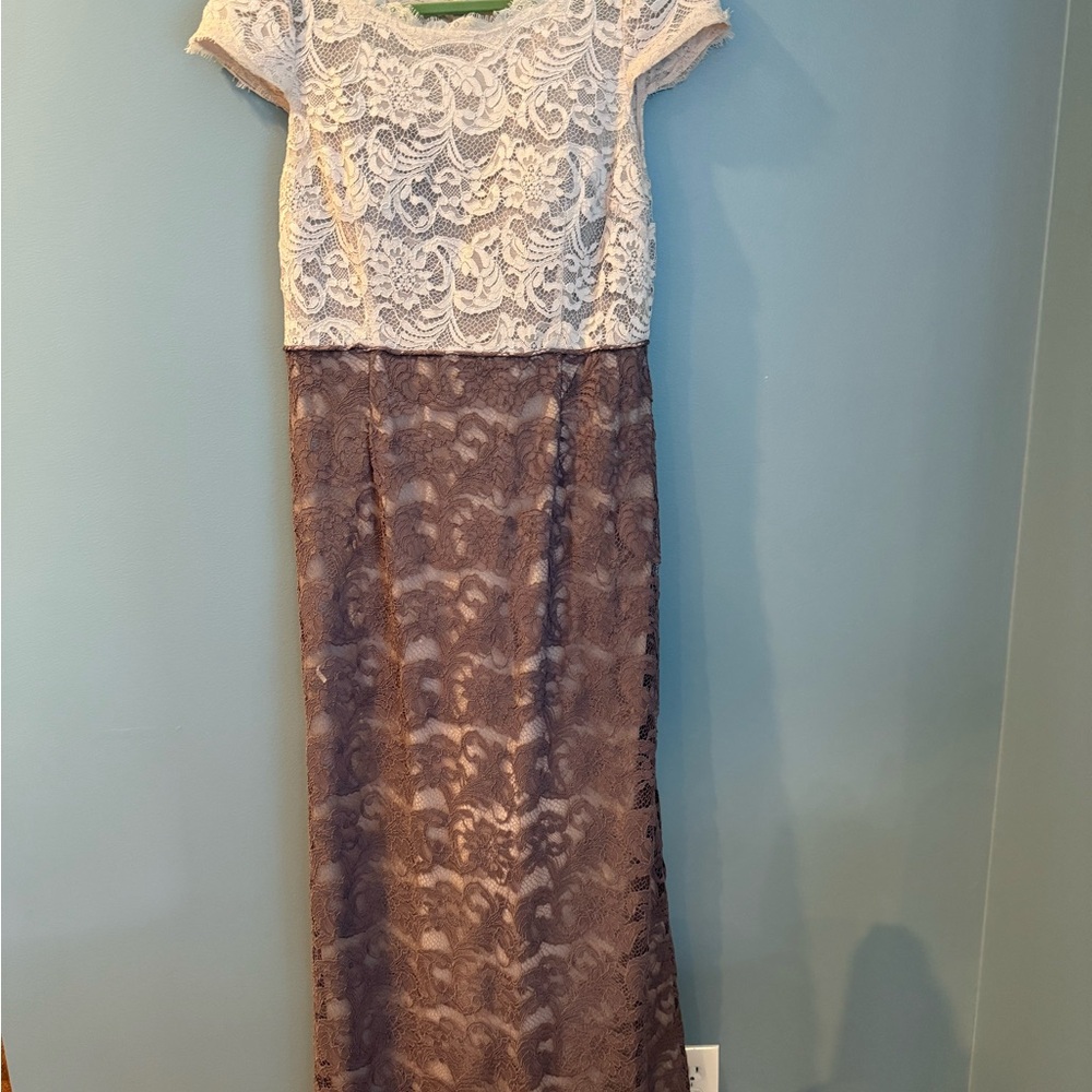 Adrianna Papell Ivory and Charcoal Lace Dress